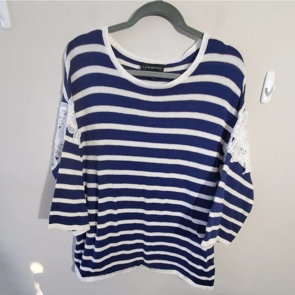 LANE Bryant lace inset striped‎ sweater plus 14/16